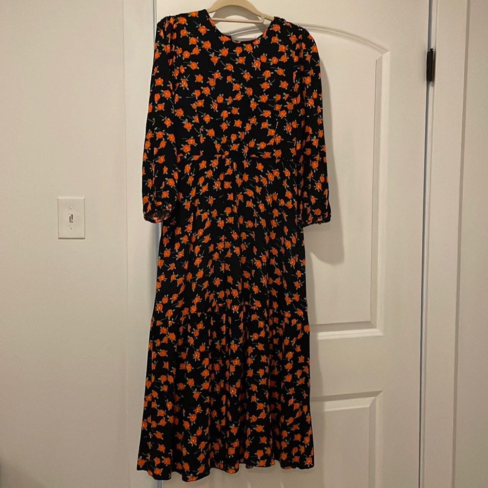 NWT - Long sleeved floral dress - navy and orange